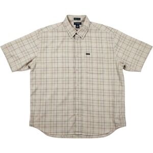 Ivy Crew Mens Plaid Button Up Shirt XXL Short Sleeve Beige Wrinkle Resistant